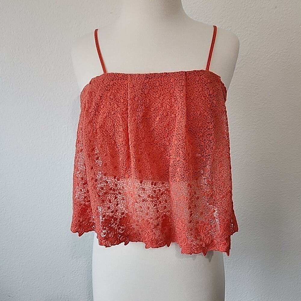Chelsea & Violet S Salmon Lace Tank Top Festival Fairy Boho Hippie Summer Orange